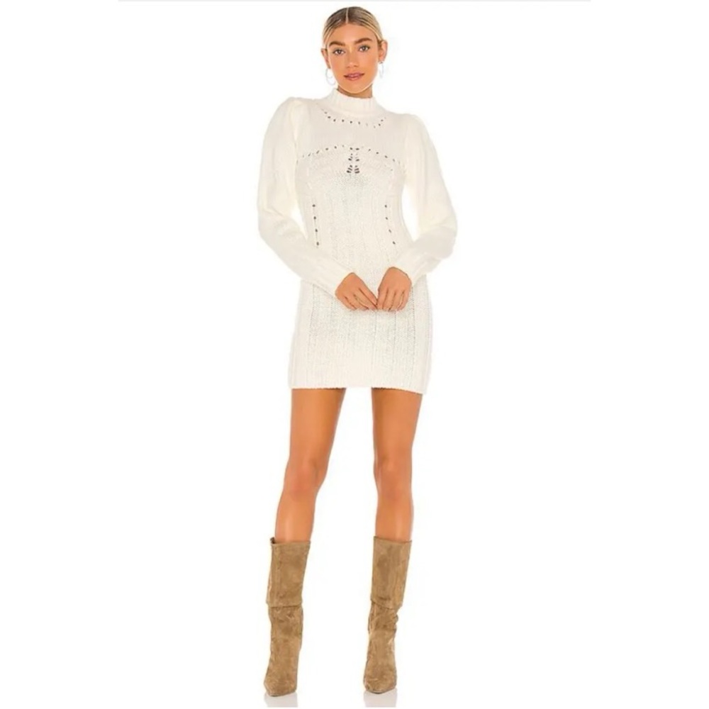 For Love & Lemons Jules Sweater Dress in Ivory